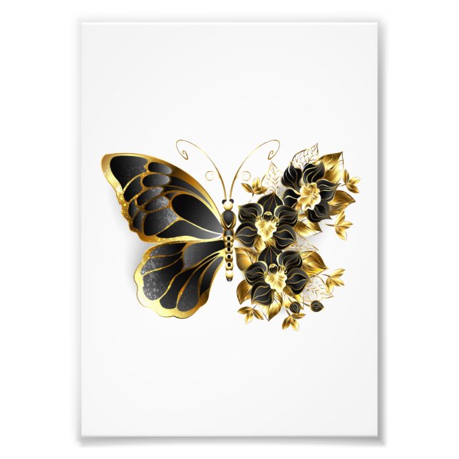 Impression Photo Gold flower Butterfly with Black Orchid (Devant)
