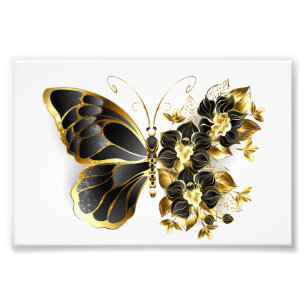 Impression Photo Gold flower Butterfly with Black Orchid