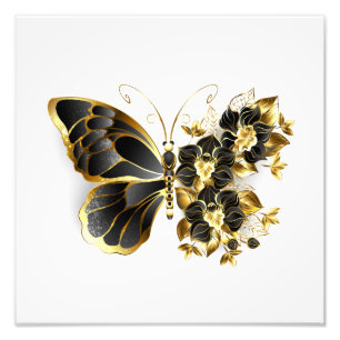 Impression Photo Gold flower Butterfly with Black Orchid