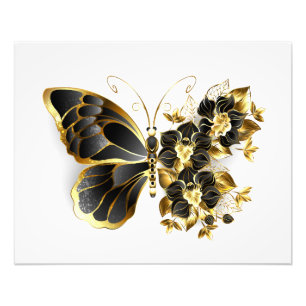 Impression Photo Gold flower Butterfly with Black Orchid