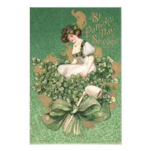 Impression Photo Gold Irlandais Femme Bow Green Shamrock Clay Pipe