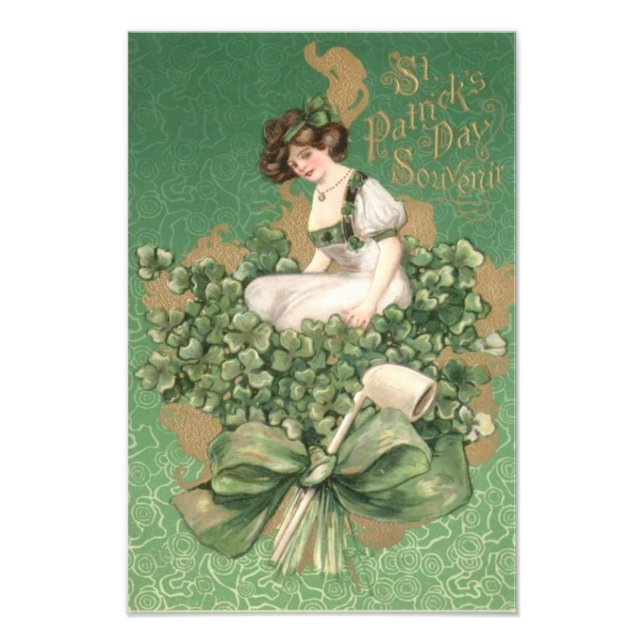 Impression Photo Gold Irlandais Femme Bow Green Shamrock Clay Pipe (Devant)