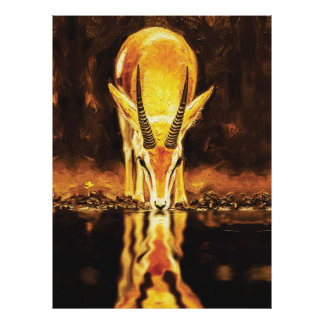 Impression Photo Golden Gazelle Drinking Water – Textured Oil Paint