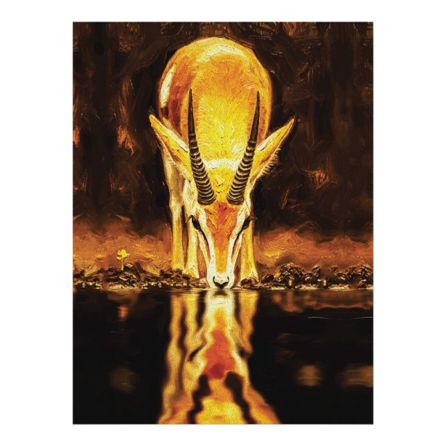 Impression Photo Golden Gazelle Drinking Water – Textured Oil Paint (Devant)