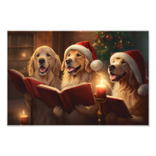 Impression Photo Golden Retrivers Noël Caroling Holiday