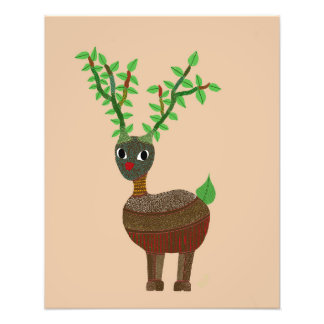 Impression Photo Gond Reindeer Indian Folk Art Digital Red