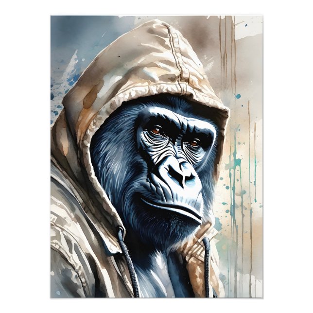 Impression Photo Gorilla Splatter Art Aquarelle Portrait Pose (Devant)