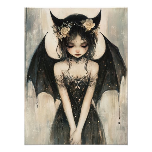 Impression Photo Gothic Dark Fairy with Floral Crown Wall Art (Devant)