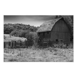 Impression Photo Grange rustique noire et blanche