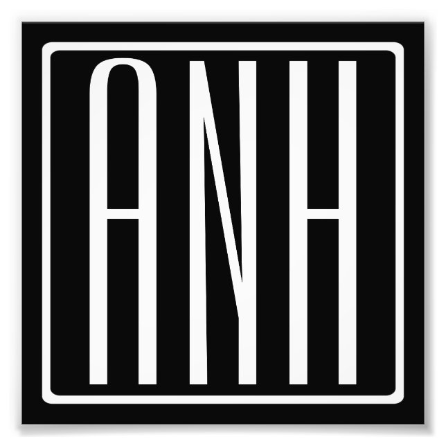 Impression Photo Gras moderne 3 initiales Monogramme | Blanc sur no (Devant)