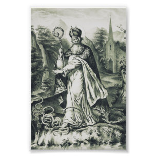 Impression Photo Gravure vintage de Saint Patrick bannissant les se