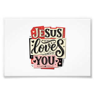 Impression Photo Gravure vintage Jésus vous aime Typographie chréti