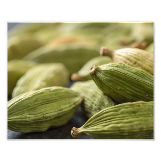 Impression Photo Green Cardamom Pods Macro Zoom Aromatic Spice Text