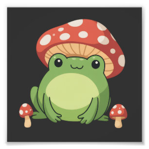 Impression Photo Grenouille esthétique Cottagecore avec champignon