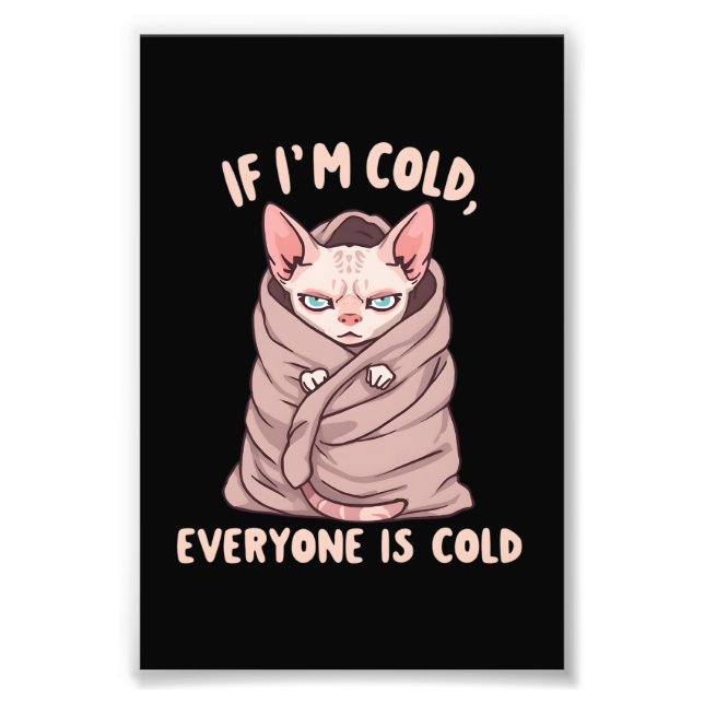 Impression Photo Grumpy Sphynx Cat Cold Humor Illustration (Devant)