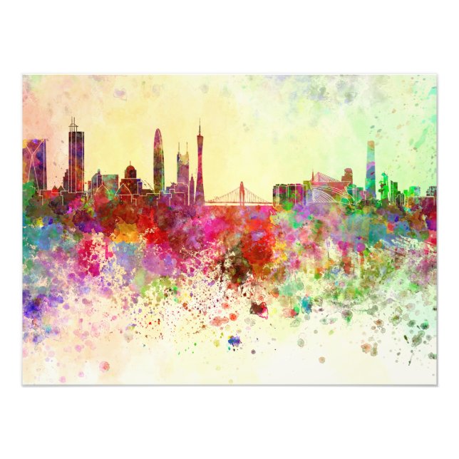 Impression Photo Guangzhou skyline in background watercolor (Devant)