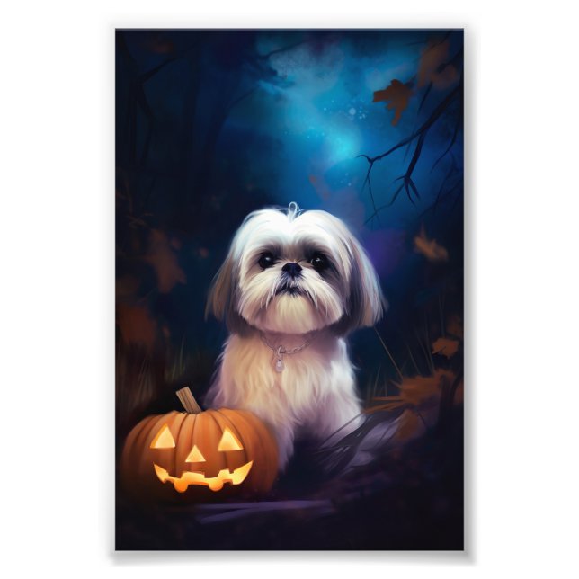 Impression Photo Halloween Shih Tzu Avec La Peur Citrouille (Devant)