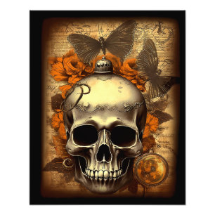 Impression Photo Halloween vintage Crâne shabby Éffrayant Decoupage