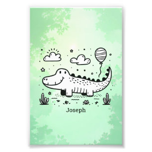 Impression Photo Happy Alligator avec ballon - Cute Nursery Art