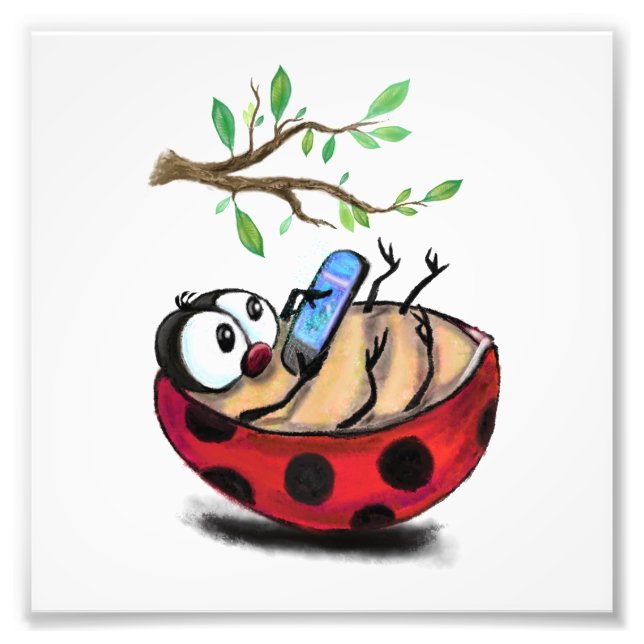 Impression Photo Happy Little Ladybug avec téléphone - Dessin de de (Devant)