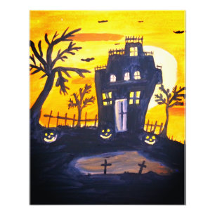 Impression Photo Haunted House Halloween aquarelle