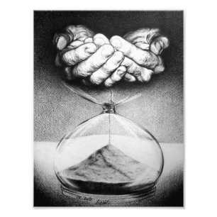 Impression Photo Heure sablier mains Crayon dessin Surreal art