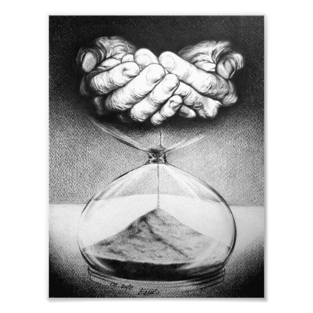 Impression Photo Heure sablier mains Crayon dessin Surreal art (Devant)