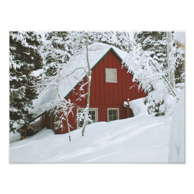 Impression Photo Hiver Deep Snow Red House dans les bois (Devant)