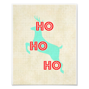Impression Photo hohoho renne rouge bleu vintage Noël