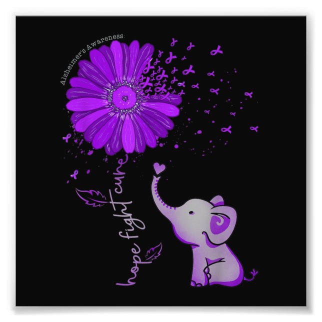 Impression Photo Hope Fight Cute Elephant Alzheimer's Purple Ribbon (Devant)