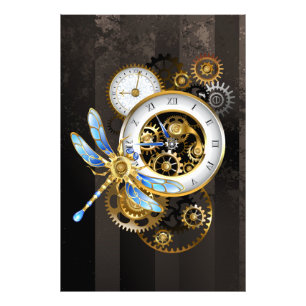 Impression Photo Horloge à vapeur avec libellule mécanique