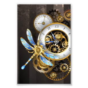 Impression Photo Horloge à vapeur avec libellule mécanique