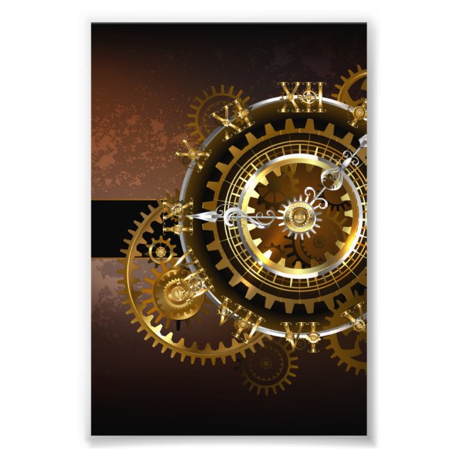 Impression Photo Horloge Steampunk avec des engrenages anciens (Devant)