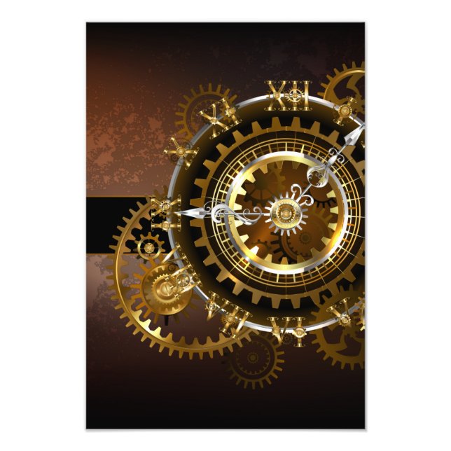 Impression Photo Horloge Steampunk avec des engrenages anciens (Devant)