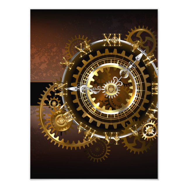 Impression Photo Horloge Steampunk avec des engrenages anciens (Devant)