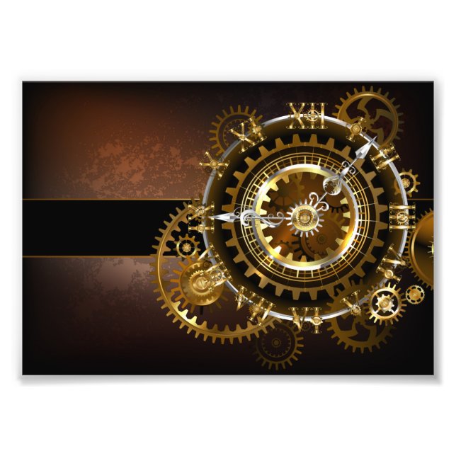 Impression Photo Horloge Steampunk avec des engrenages anciens (Devant)