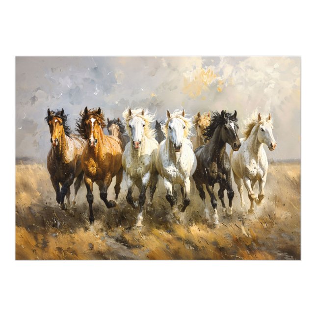 Impression Photo Horse Herd Galloping Mustang Peinture Découpage (Devant)