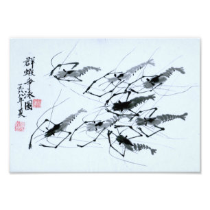 Impression Photo "Huit crevettes" en peinture à l'encre chinoise