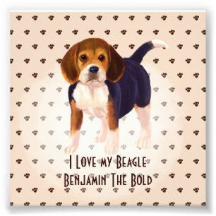 Impression Photo I Love My Beagle Ajouter un nom Custom Cartoon Dog