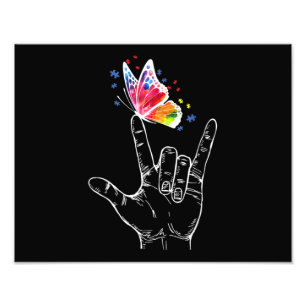Impression Photo I Love You Hand Sign Language Butterfly Autism