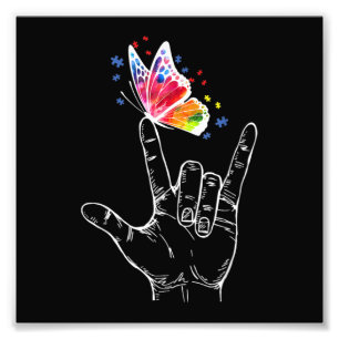 Impression Photo I Love You Hand Sign Language Butterfly Autism