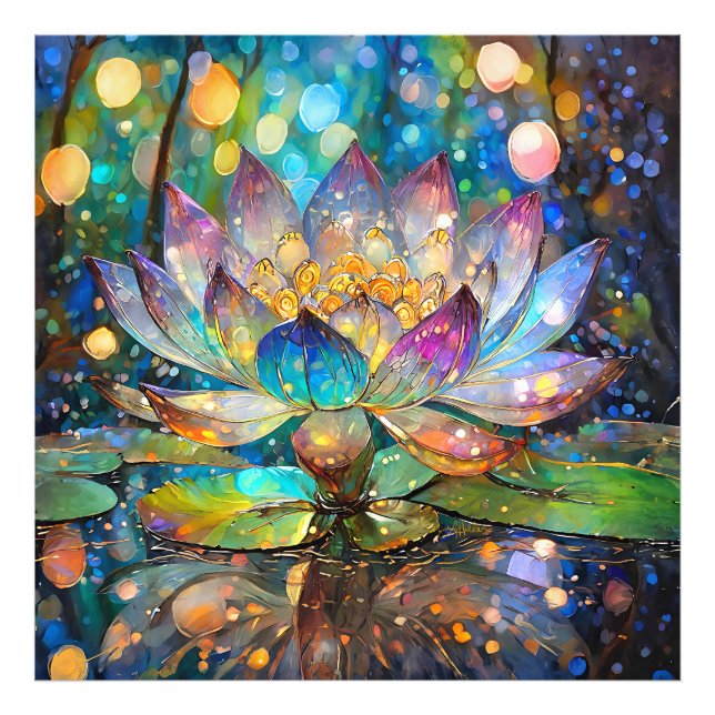 Impression Photo Illuminated Blooming Lotus Flower (Devant)