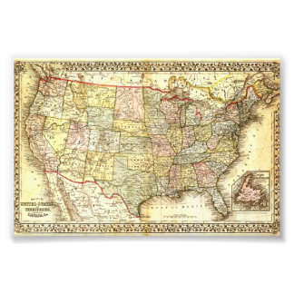 Impression Photo Illustration de carte vintage des États-Unis d'épo
