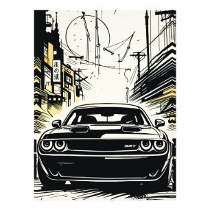 Impression Photo Illustration de style Pop Art d'une muscle car mod