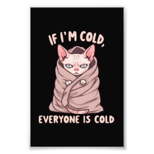 Impression Photo Illustration d'humour froid de chat Sphynx grinche