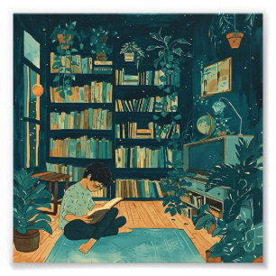 Impression Photo Illustration d'un jeune homme lisant un livre