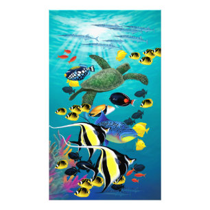 Impression Photo Illustration tropicale hawaïenne de poissons de