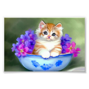 Impression Photo Illustration vintage de chaton orange et blanc