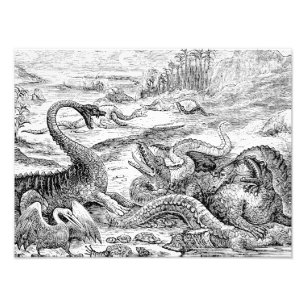 Impression Photo Illustration vintage de dinosaure de 1800s -