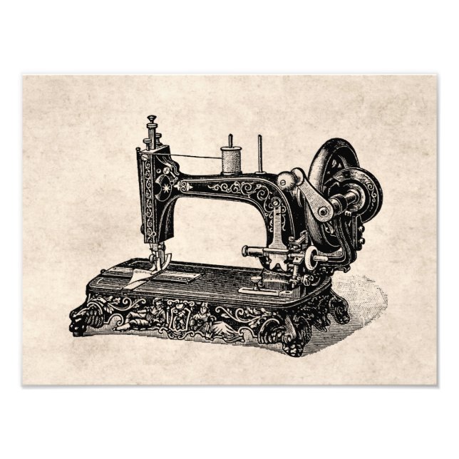 Impression Photo Illustration vintage de la machine à coudre du 18e (Devant)